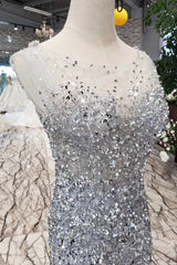 Gorgeous Mermaid Backless Silver Grey Sequins Formal Prom Dress, Mermaid Silver Grey Formal Dress, Shiny Silver Grey Evening Dress
