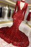 Gorgeous Mermaid Long Sleevess Deep V-neck Lace Applique Formal Prom Dresses