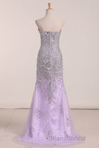 Gorgeous Mermaid Strapless Purple Beaded Long Formal Prom Dresses, Mermaid Purple Beaded Formal Evening Dresses, Purple Ball Gown