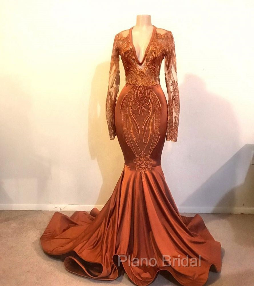 Gorgeous Mermaid V-neck Long Sleevess Formal Prom Dresses Secondary image