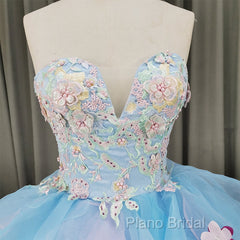 Gorgeous Organza Flowers Blue Sweet 16 Gown, Handmade Party Dresses