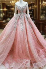 Gorgeous Pink Lace Beaded Princess Dream Wedding Dresses Formal Prom Dresses