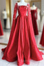 Gorgeous Red Satin Appliques Formal Prom Dresses,Formal A Line Party Evening Dresses With Cape