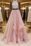 Gorgeous Round Neck Two Pieces Long Formal Prom Dresses, 2 Pieces Formal Evening Dresses