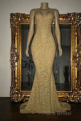 Gorgeous Sequined Mermaid Spaghetti-strap Long Sleevesless Formal Prom Party Gowns