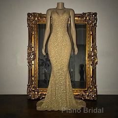 Gorgeous Sequined Mermaid Spaghetti-strap Long Sleevesless Formal Prom Party Gowns