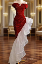 Gorgeous Sheath Off The Shoulder Sequin Red Evening Dresses Formal Prom Dresses Birthday Outfits