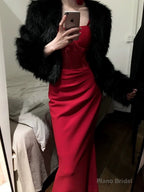 Gorgeous Sheath Spaghetti Straps Red Satin Evening Dress Prom Dresses Birthday Outfits