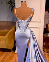 Gorgeous Split Front Sleeveless V-neck Spaghetti Strap Formal Prom Dress