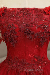 Gorgeous Strapless Burgundy Lace Beaded Long Formal Prom Dress, Lace Burgundy Formal Evening Dress, Burgundy Lace Ball Gown