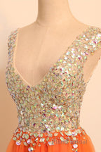 Gorgeous V Neck Open Back Orange Short Formal Prom Homecoming Dresses, Short Orange Formal Evening Dresses