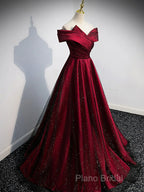 Gorgeous Wine Red Satin Off Shoulder Party Dresses , Beautiful Wine Red Formal Prom Dresses