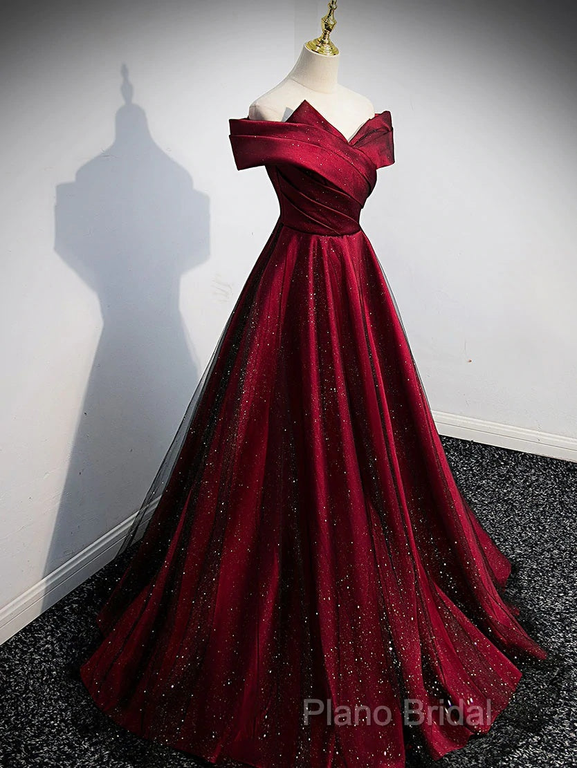 Gorgeous Wine Red Satin Off Shoulder Party Dresses , Beautiful Wine Red Formal Prom Dresses
