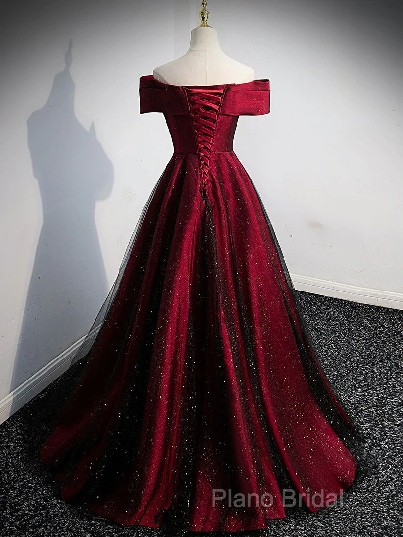 Gorgeous Wine Red Satin Off Shoulder Party Dresses , Beautiful Wine Red Formal Prom Dresses