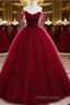 Gorgeous Wine Red Tulle Ball Gown Long Formal Prom Dresses Formal Dresses, Burgundy Sweet 16 Dresses
