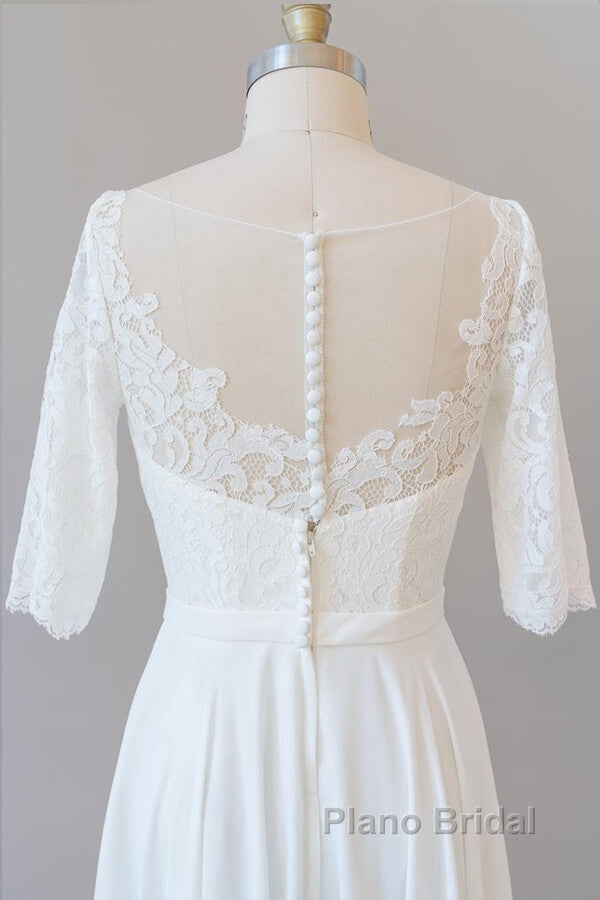 Graceful Long A-line Lace Chiffon Wedding Dress with Sleeves