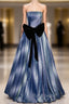 Gradient Blue Strapless Formal Prom Dresses With Bow