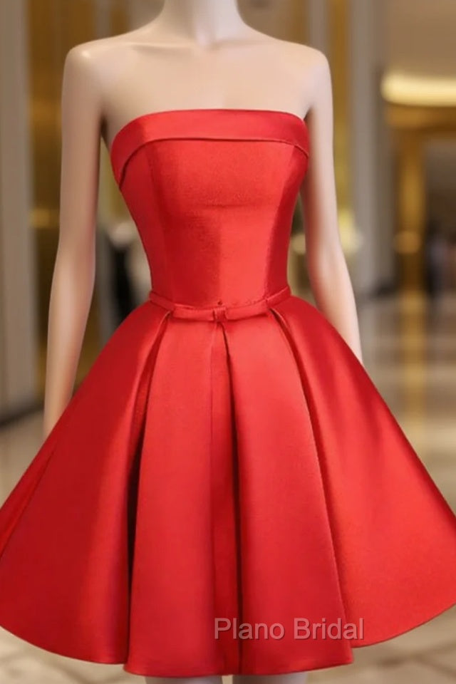 Graduation Dresses Red Satin Short Evening Dresses With Ruched Skirt Main image