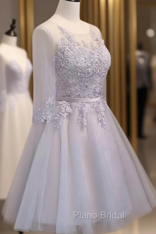 Gray 3/4 Sleeve Lace Homecoming Dresses Main image