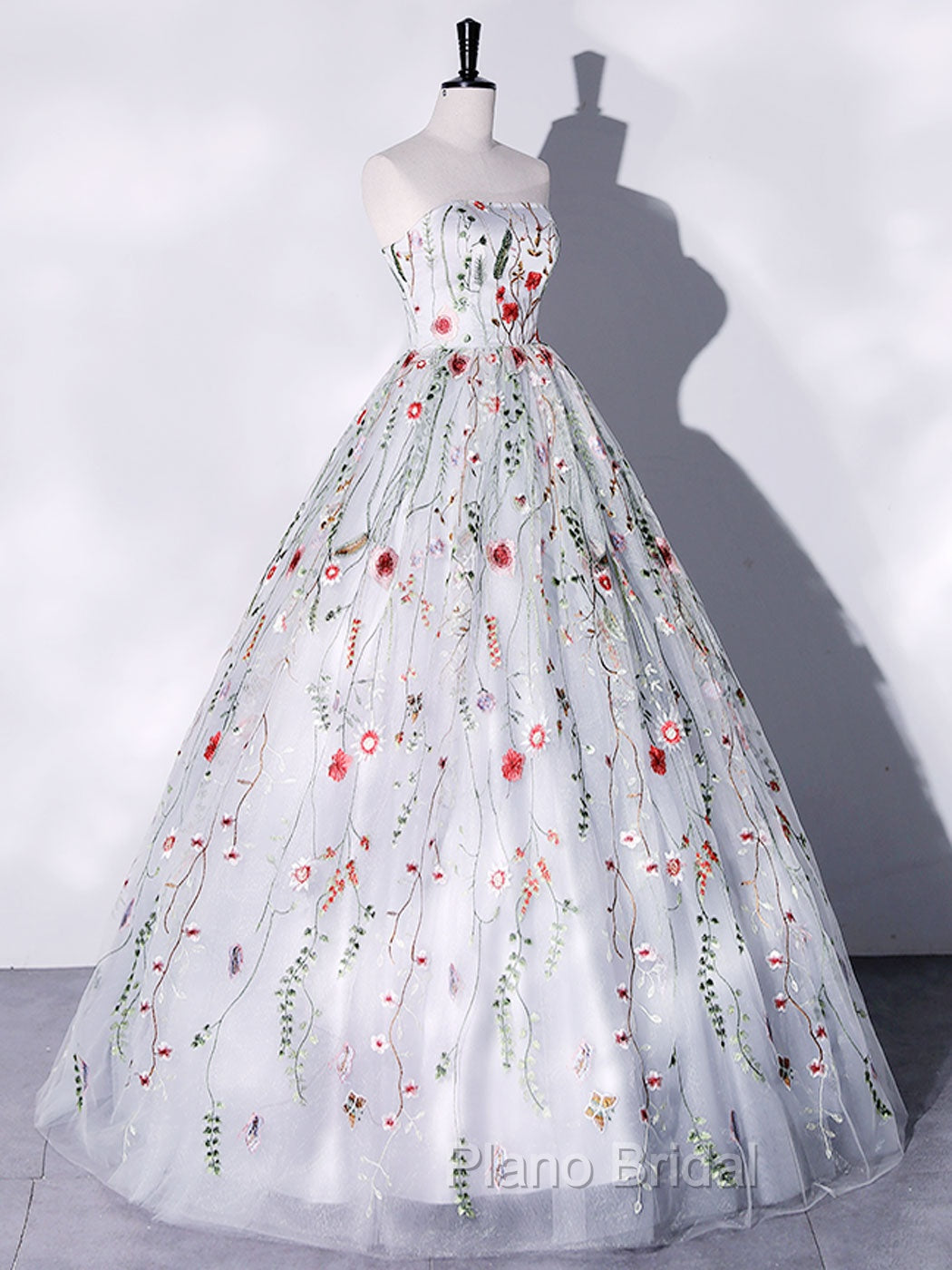 Gray A-LIne Tulle Long Formal Prom Dresses, Gray Formal Evening Dresses Secondary image