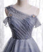 Gray Aline Long Formal Prom Dresses, One Shoulder Gray Formal Party Dresses