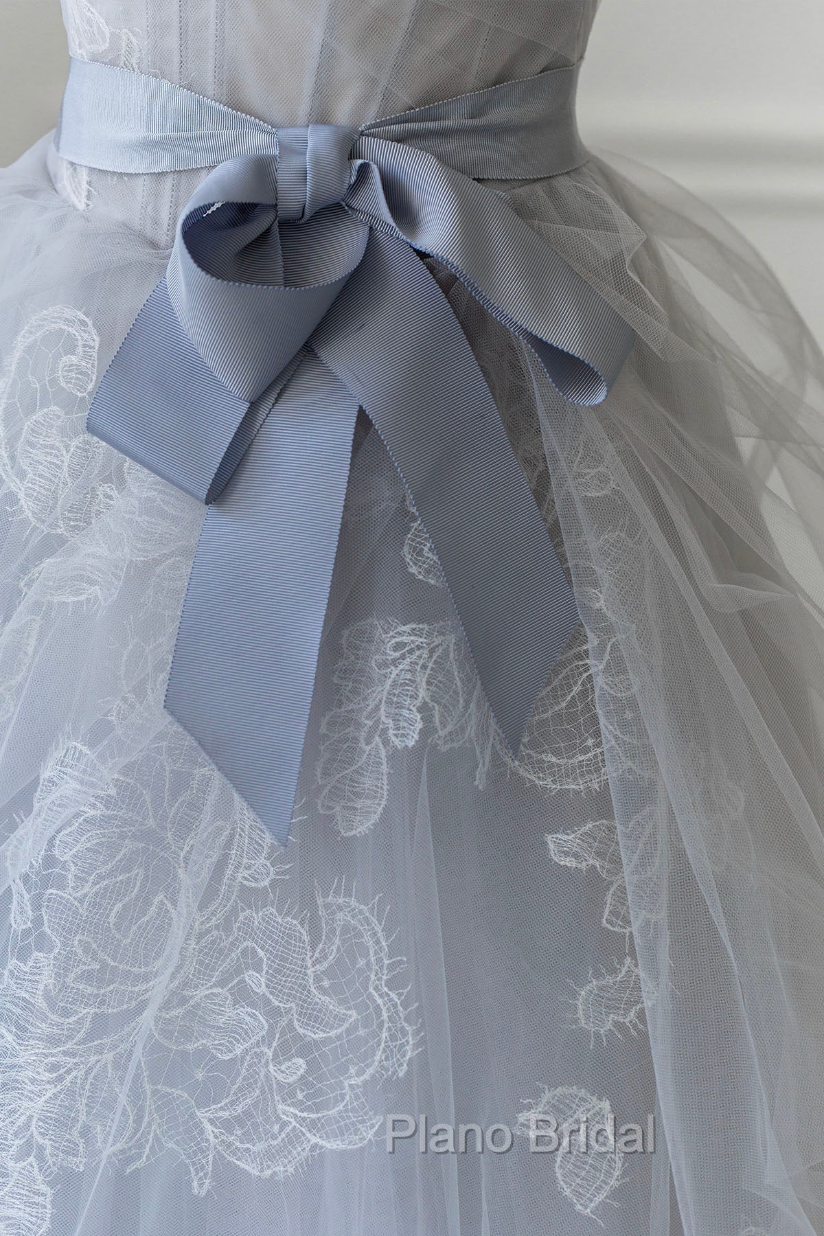 Gray Blue Lace Long Formal Prom Dresses, Strapless Evening Party Dresses