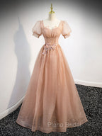 Gray Blue Tulle Sequin Long Formal Prom Dresses, Gray Blue Evening Dresses