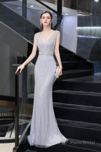 Deep V neck Backless Full of Bead Sequined Mermaid Long Prom Dresses