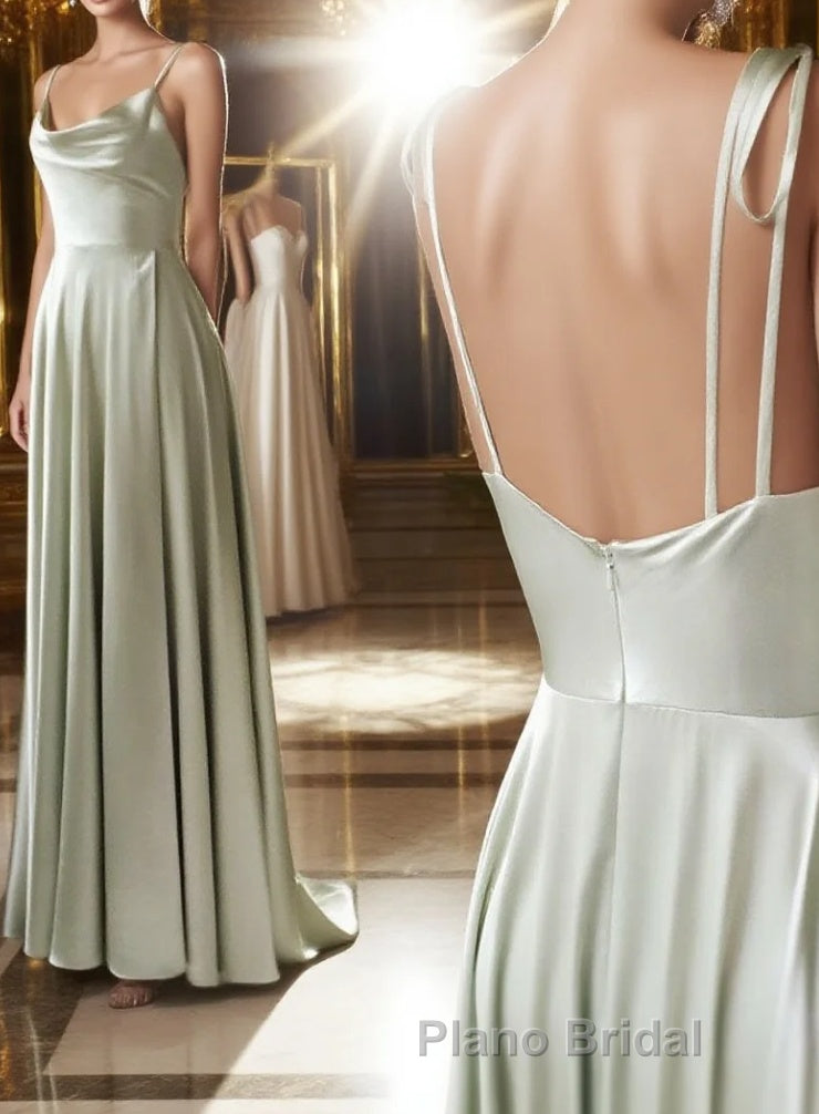 Gray green long Formal Prom dress, Gray green bridesmaid dress Main image