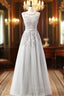 Gray Lace Beading Scoop Sleeveless Bridesmaid Dresses