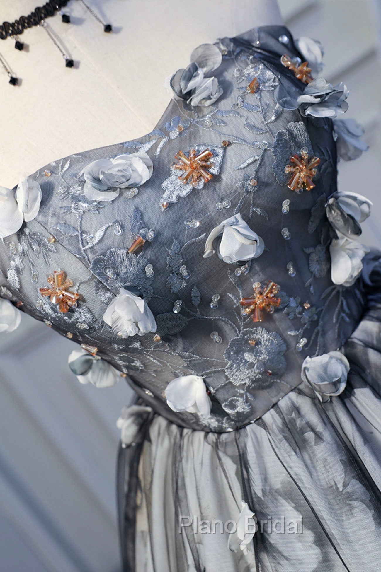 Gray Lace Strapless Short Formal Prom Dresses, A-Line Sweetheart Neckline Party Dresses