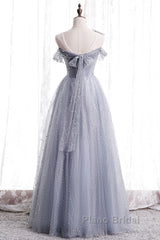 Gray One Shoulder Tulle Long Formal Prom Dresses Gray Tulle Evening Dresses