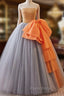 Gray Orange Tulle Strapless Pleats Beading Quinceanera Dresses