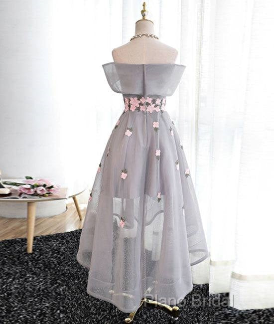 Gray Organza Hight-Low Formal Prom Dresses, Gray Bridesmaid Dresses Secondary image