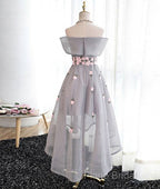 Gray Organza Hight-Low Formal Prom Dresses, Gray Bridesmaid Dresses