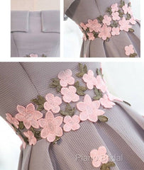 Gray Organza Hight-Low Formal Prom Dresses, Gray Bridesmaid Dresses