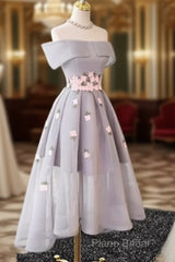 Gray Organza Hight-Low Formal Prom Dresses, Gray Bridesmaid Dresses