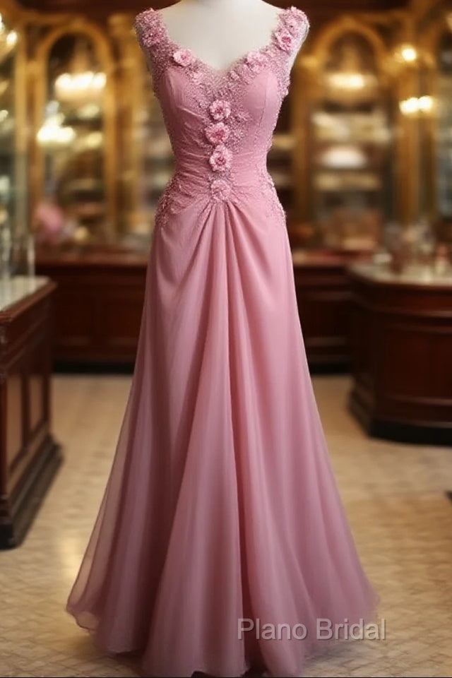 Gray Pink Retro Mermaid V-Neck Chiffon Beaded Long Formal Prom Dresses Sweet Applique Birthday Dresses