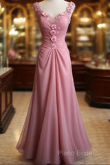 Gray Pink Retro Mermaid V-Neck Chiffon Beaded Long Formal Prom Dresses Sweet Applique Birthday Dresses