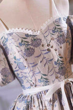 Gray Print Short Formal Prom Dresses Dresses, Lovely Spaghetti Strap Evening Party Dresses