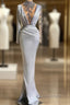 Gray Robe De Soiree Sheath Long Sleeves Beaded See Through Sexy Long Formal Prom Dresses Formal Prom Gown Evening Dresses