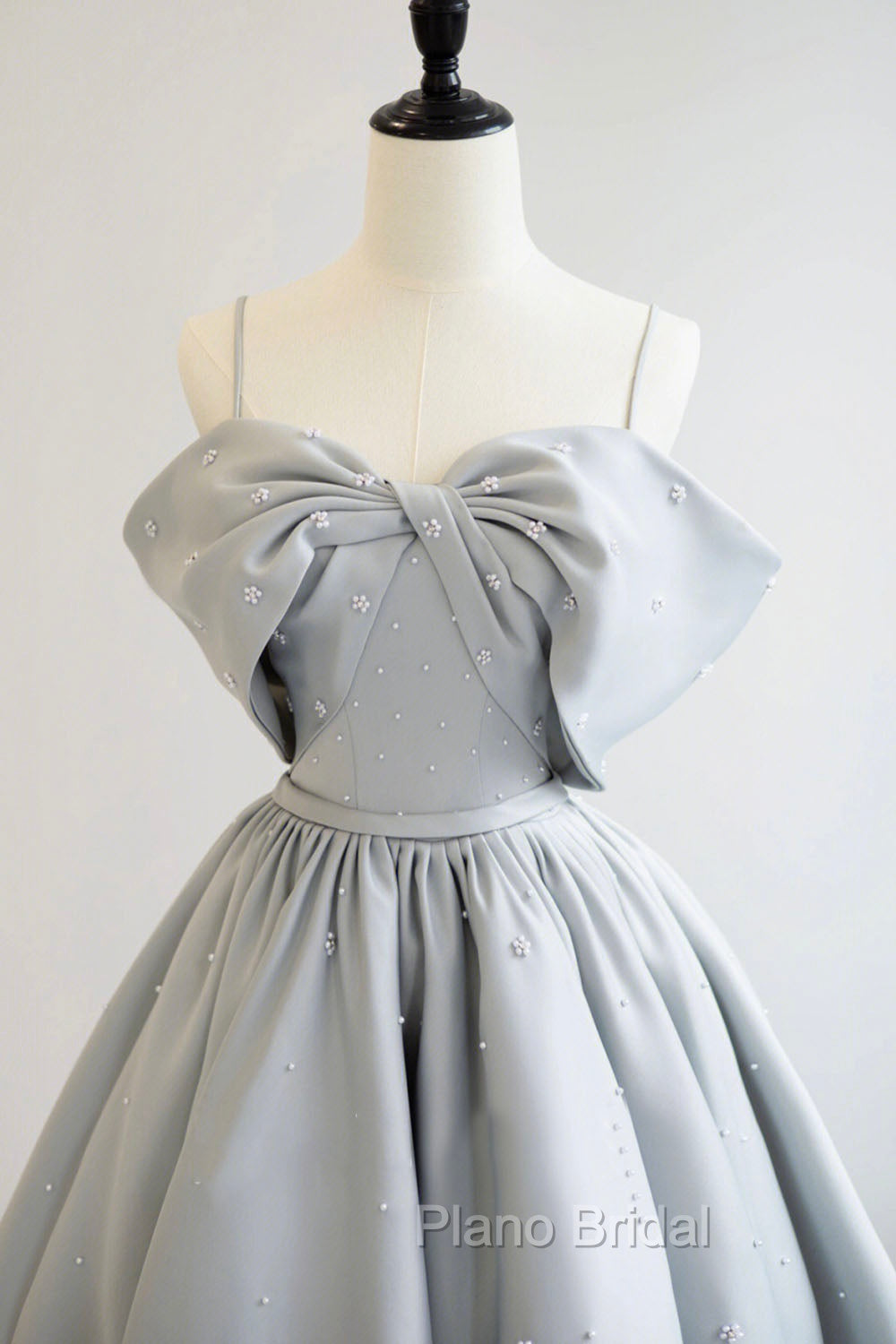 Gray Satin Long Formal Prom Dresses, A-Line Spaghetti Straps Evening Graduation Dresses