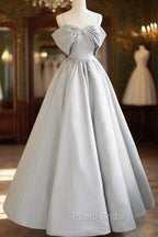 Gray Satin Long Formal Prom Dresses, A-Line Spaghetti Straps Evening Graduation Dresses