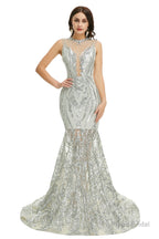 Sequins Sleeveless Floor Length Crew Neck Prom Dresses