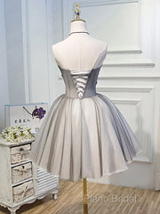 Gray Sweetheart Neck Tulle Lace Short Formal Prom Dresses, Cute Homecoming Dresses