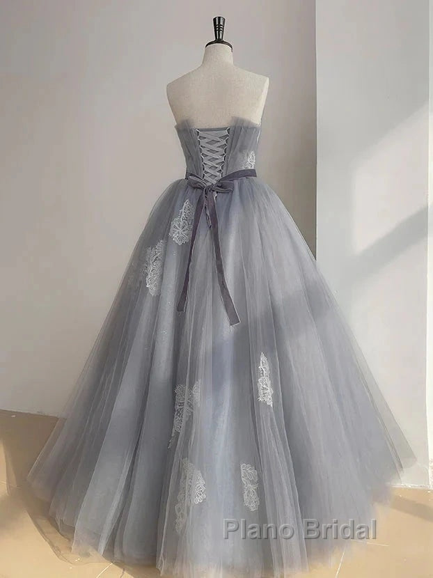 Gray Tulle Lace Long Formal Prom Dresses Sweet 16 Dresses A Line Off Shoulder December Wedding Guest Dresses Secondary image