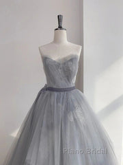 Gray Tulle Lace Long Formal Prom Dresses Sweet 16 Dresses A Line Off Shoulder December Wedding Guest Dresses