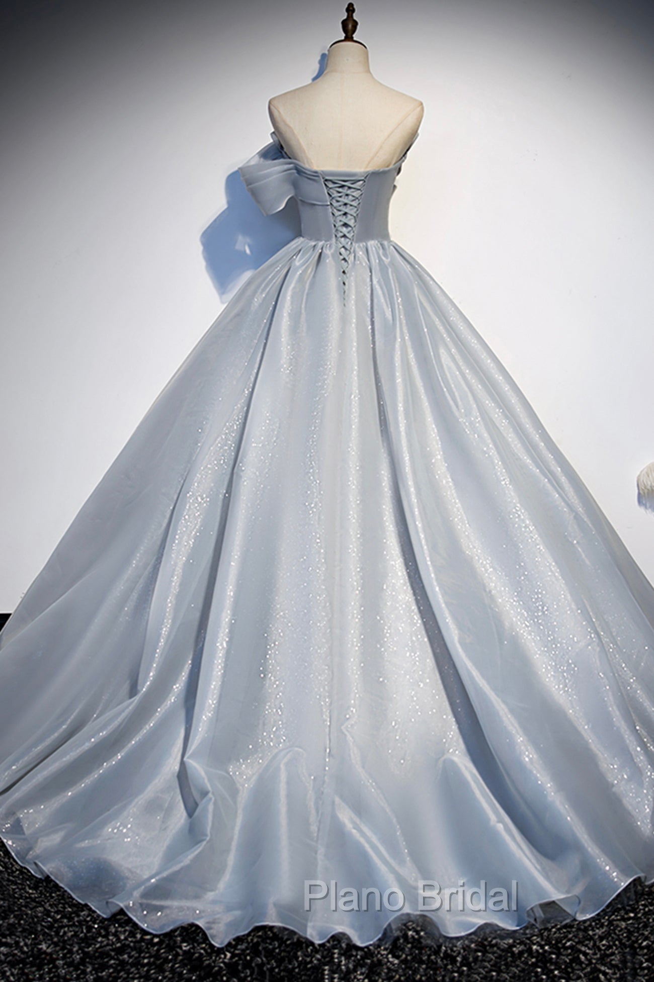Gray Tulle Long A-Line Formal Prom Dresses, Gray Strapless Formal Evening Gown