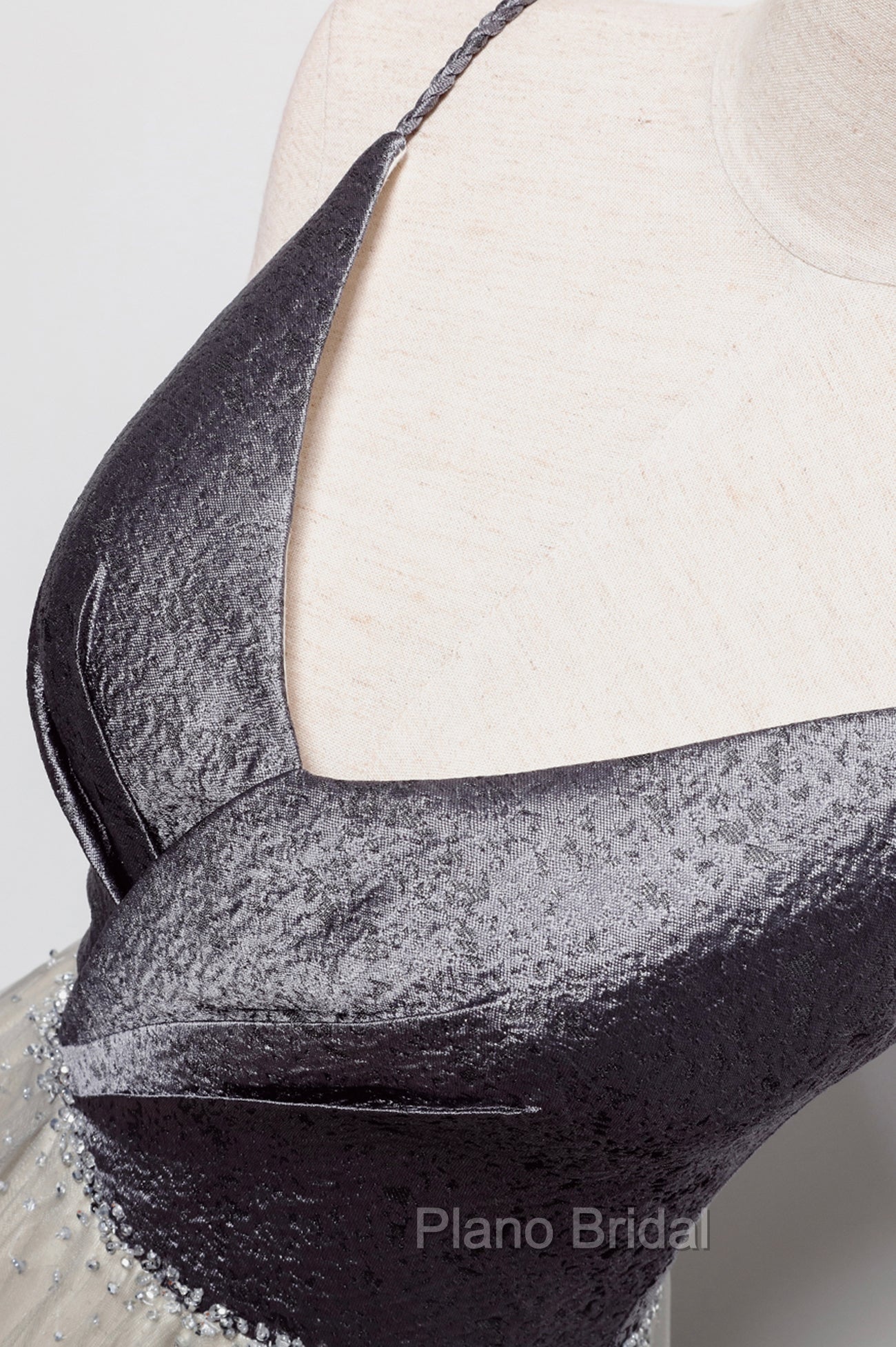 Gray Tulle Long A-Line Formal Prom Dresses, V-Neck Spaghetti Straps Evening Dresses