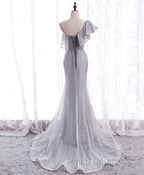 Gray Tulle Mermaid Long Formal Prom Dresses Gray Tulle Formal Dresses